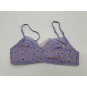 Savage X Fenty Bralette Purple Lace Trim Logo Print Wireless Bra Size M NWT